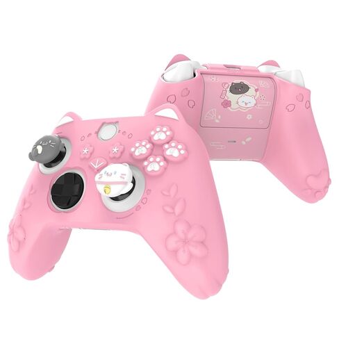 PlayVital Cute Silicone Controller Skin for Xbox Series X/S - Cherry Blossoms Kitten Anti-slip Grip Protector W/Thumb Grips & Sticker - Soft Rubber Cover for Xbox Core Wireless Controller - Pink in Saudi Arabia