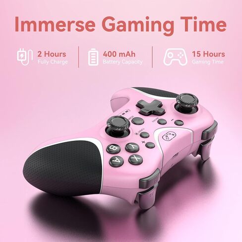 وحدة تحكم Boconna Switch Pro لجهاز Nintendo Switch/Switch Lite/OLED/Steam، رسم الخرائط الخلفية لوحدة التحكم اللاسلكية/قبضة سوداء غير قابلة للانزلاق، وحدة تحكم التبديل مع Turbo/6 محاور/وظيفة الاستيقاظ/اهتزاز مزدوج (وردي) in Kuwait