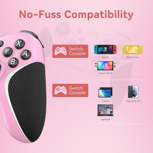 وحدة تحكم Boconna Switch Pro لجهاز Nintendo Switch/Switch Lite/OLED/Steam، رسم الخرائط الخلفية لوحدة التحكم اللاسلكية/قبضة سوداء غير قابلة للانزلاق، وحدة تحكم التبديل مع Turbo/6 محاور/وظيفة الاستيقاظ/اهتزاز مزدوج (وردي) in Kuwait