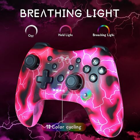 وحدة تحكم Boconna Nintendo Wireless Switch Pro لجهاز Nintendo Switch/Lite/OLED/Steam مع إضاءة LED للتنفس (أحمر) in Kuwait