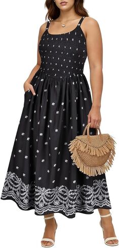 RITERA Plus Size Dresses for Women Square Neck Spaghetti Strap Summer Maxi Dress Sleeveless Smocked Floral Boho Beach Dress in Saudi Arabia