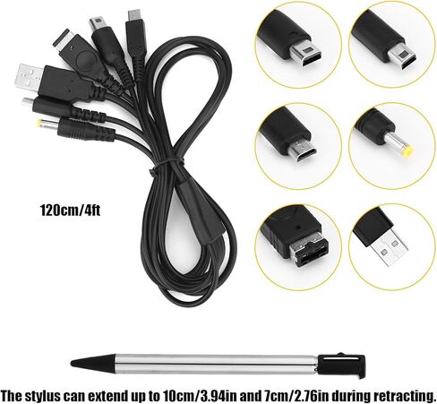 5 in 1 USB C Charging Cable & Stylus Pen, 4ft Multi-Functional USB Charger Cord for New 3DS XL 2DS DSi NDS Lite GBA SP Wii U Gaming Accessories in Kuwait