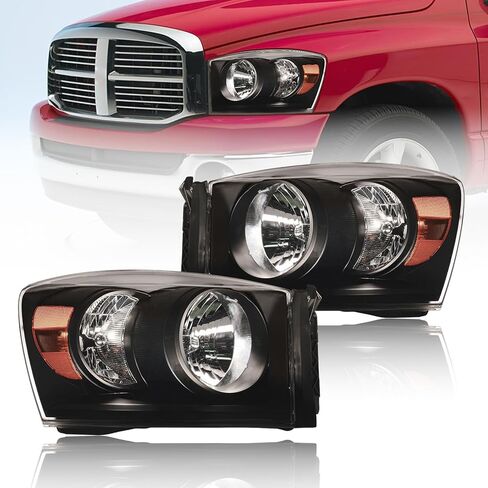 Headlights LED fit Dodge Ram 1500 2500 3500 2006-2008 LED DRL Head Lights Assembly Compatible 2007 2009 with Black Housing Halogen Headlamps Amber Reflector in Saudi Arabia