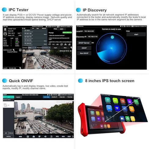 جهاز اختبار كاميرا IP بدقة 4K بدقة 12 ميجابكسل، جهاز اختبار IPC من WANLUTECH بقدرة 90 وات مخرج طاقة PoE مقاس 8 بوصة شاشة تعمل باللمس CCTV اختبار SFP وحدة الألياف الضوئية منفذ RJ45 كابل اختبار TDR أدوات شبكة WiFi مدخل HDMI VGA (E88) in Kuwait