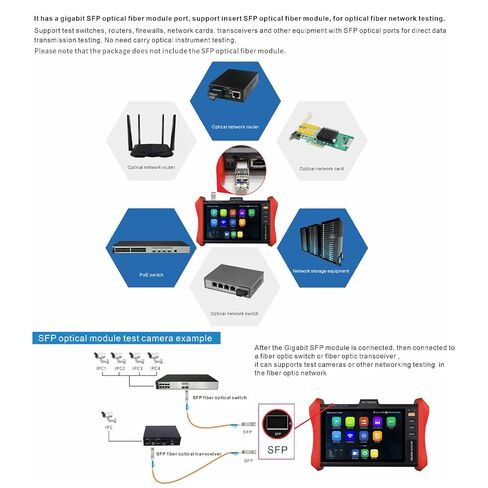جهاز اختبار كاميرا IP بدقة 4K بدقة 12 ميجابكسل، جهاز اختبار IPC من WANLUTECH بقدرة 90 وات مخرج طاقة PoE مقاس 8 بوصة شاشة تعمل باللمس CCTV اختبار SFP وحدة الألياف الضوئية منفذ RJ45 كابل اختبار TDR أدوات شبكة WiFi مدخل HDMI VGA (E88) in Kuwait