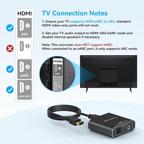 VPFET HDMI ARC مستخرج الصوت يعمل فقط من أجل HDTV ARC إلى HDMI ARC البصري إلى RCA محول الصوت RCA إلى 3.5 مم AUX + Toslink يدعم الإخراج 192 كيلو هرتز لمكبر الصوت مكبر الصوت بدون CEC in Kuwait