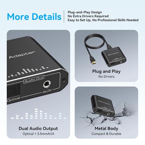 VPFET HDMI ARC مستخرج الصوت يعمل فقط من أجل HDTV ARC إلى HDMI ARC البصري إلى RCA محول الصوت RCA إلى 3.5 مم AUX + Toslink يدعم الإخراج 192 كيلو هرتز لمكبر الصوت مكبر الصوت بدون CEC in Kuwait