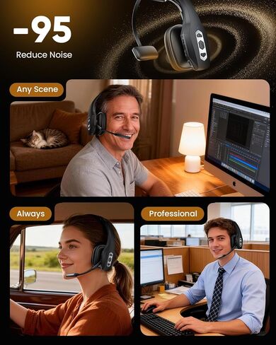 Trucker Bluetooth Headset with Charging Base, Wireless Hands-Free Headset with Noise Canceling Mic & Mute Button, 56Hrs Working Time PC Headsets for Cell Phones, Computer, Truck Driver in Saudi Arabia