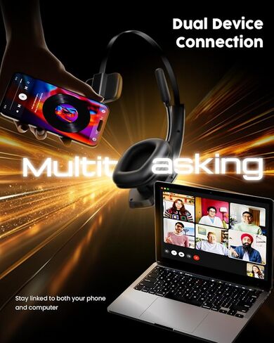 Trucker Bluetooth Headset with Charging Base, Wireless Hands-Free Headset with Noise Canceling Mic & Mute Button, 56Hrs Working Time PC Headsets for Cell Phones, Computer, Truck Driver in Saudi Arabia