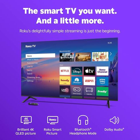 تلفزيون Roku الذكي - سلسلة مختارة مقاس 55 بوصة، تلفزيون 4K HDR - تلفزيون Roku مع جهاز تحكم عن بعد صوتي محسّن - تلفزيون LED بشاشة مسطحة مع شبكة Wi-Fi لبث الأخبار المحلية المباشرة والرياضة والترفيه العائلي in Kuwait