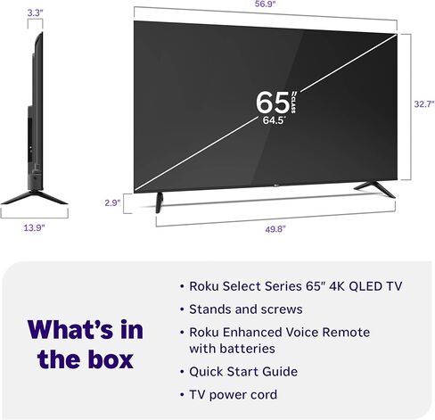 تلفزيون Roku الذكي - سلسلة مختارة مقاس 55 بوصة، تلفزيون 4K HDR - تلفزيون Roku مع جهاز تحكم عن بعد صوتي محسّن - تلفزيون LED بشاشة مسطحة مع شبكة Wi-Fi لبث الأخبار المحلية المباشرة والرياضة والترفيه العائلي in Kuwait