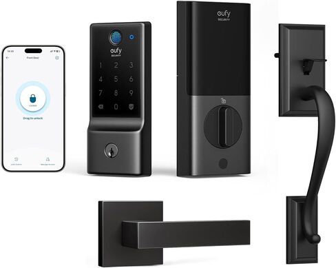 مجموعة مقابض الباب الأمامي eufy Security Smart Lock C220، قفل باب لوحة مفاتيح بصمة الإصبع مع مقبض، واي فاي مدمج، التحكم في التطبيق، قفل دخول بدون مفتاح، بطارية 8 أشهر، IP53 مقاوم للماء، معتمد من BHMA in Kuwait