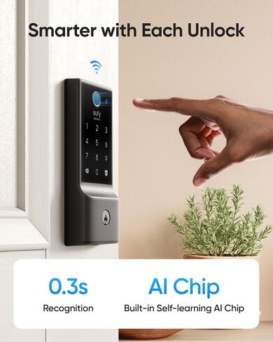 مجموعة مقابض الباب الأمامي eufy Security Smart Lock C220، قفل باب لوحة مفاتيح بصمة الإصبع مع مقبض، واي فاي مدمج، التحكم في التطبيق، قفل دخول بدون مفتاح، بطارية 8 أشهر، IP53 مقاوم للماء، معتمد من BHMA in Kuwait