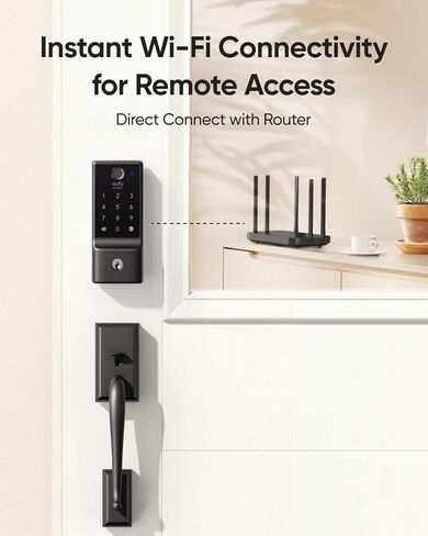 مجموعة مقابض الباب الأمامي eufy Security Smart Lock C220، قفل باب لوحة مفاتيح بصمة الإصبع مع مقبض، واي فاي مدمج، التحكم في التطبيق، قفل دخول بدون مفتاح، بطارية 8 أشهر، IP53 مقاوم للماء، معتمد من BHMA in Kuwait