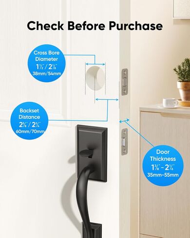مجموعة مقابض الباب الأمامي eufy Security Smart Lock C220، قفل باب لوحة مفاتيح بصمة الإصبع مع مقبض، واي فاي مدمج، التحكم في التطبيق، قفل دخول بدون مفتاح، بطارية 8 أشهر، IP53 مقاوم للماء، معتمد من BHMA in Kuwait