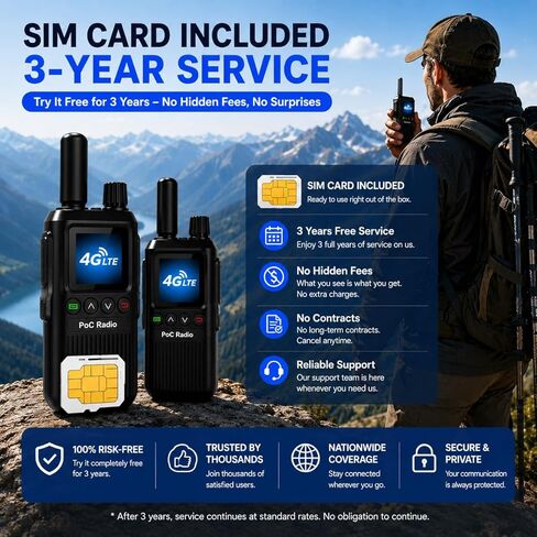 أجهزة اتصال لاسلكية 4G LTE نطاق غير محدود مع بطاقة SIM (خدمة لمدة 3 سنوات)، أجهزة راديو PoC ثنائية الاتجاه على مستوى البلاد طويلة المدى للأعمال والخدمات اللوجستية والسفر والرحلات البرية والعائلة والخارجية in Kuwait