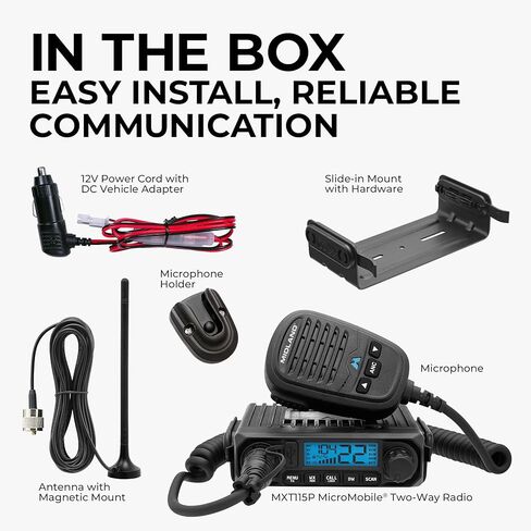 Midland MXT115P PRO MicroMobile GMRS Two-Way Radio – 15-Watt Mobile Radio with IP67 Waterproof Design, NOAA Weather Radio, Intercom & PA Capability, Magnetic Mount Antenna, Vehicle GMRS Radio in Kuwait
