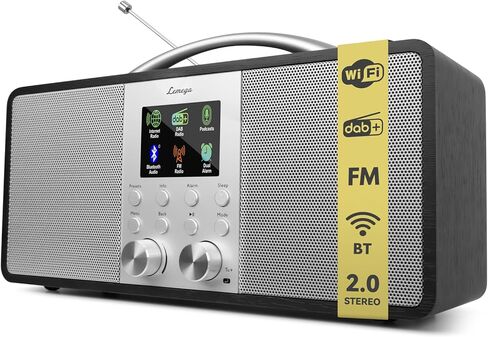 راديو الإنترنت Lemega IR6 مع البث الصوتي وبث البلوتوث، راديو ستيريو FM، مكبرات صوت مزدوجة 2.0، 150 إعدادًا مسبقًا، ساعة منبه، بطارية قابلة لإعادة الشحن، خزانة خشبية ممتازة ومقبض من الألومنيوم - خشب الجوز in Kuwait