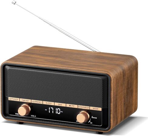 راديو AM FM خشبي عتيق مع بلوتوث، راديو ساعة رقمية مع 80 محطة مسبقة، انقر للغفوة، مؤقت النوم، شاشة LCD شفافة للمكتب المنزلي (جوز عميق) in Kuwait