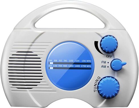 Portable AM/FM Shower Radio, Waterproof Hanging Bathroom Radio Built-in Speaker, Adjustable Volume with Rotating Knob, Battery Operated for Bathroom, Kitchen, Outdoor in Saudi Arabia