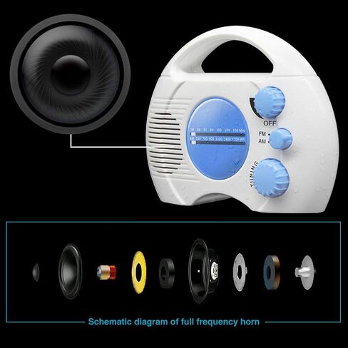 Portable AM/FM Shower Radio, Waterproof Hanging Bathroom Radio Built-in Speaker, Adjustable Volume with Rotating Knob, Battery Operated for Bathroom, Kitchen, Outdoor in Saudi Arabia