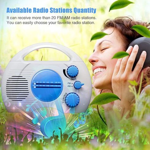 Portable AM/FM Shower Radio, Waterproof Hanging Bathroom Radio Built-in Speaker, Adjustable Volume with Rotating Knob, Battery Operated for Bathroom, Kitchen, Outdoor in Saudi Arabia