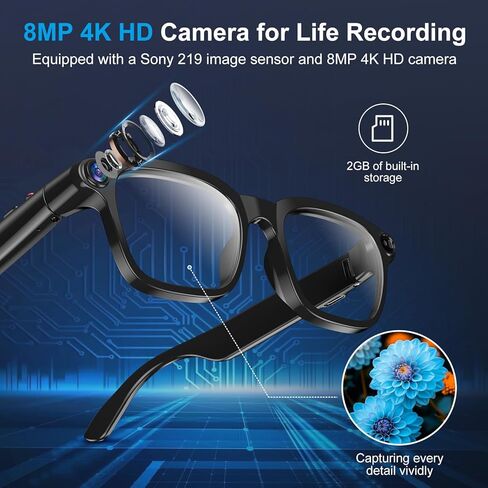 نظارات ذكية بتقنية الذكاء الاصطناعي مع كاميرا بدقة 8 ميجابكسل، فيديو بدقة 4K، التقاط الصور، الترجمة في الوقت الفعلي، التسجيل، مساعد الذكاء الاصطناعي، صوت مفتوح الأذن، بلوتوث، التعرف على الأشياء، عدسات النظارات الشمسية القابلة للاستبدال للرجال والنساء in Kuwait