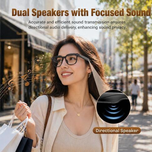 نظارات ذكية بتقنية الذكاء الاصطناعي مع كاميرا، التقاط فيديو وصور بدقة 4K HD، ترجمة فورية، نظارات تسجيل مع مساعد الذكاء الاصطناعي، صوت مفتوح الأذن، التعرف على الأشياء، بلوتوث، للسفر (عدسة شفافة) in Kuwait