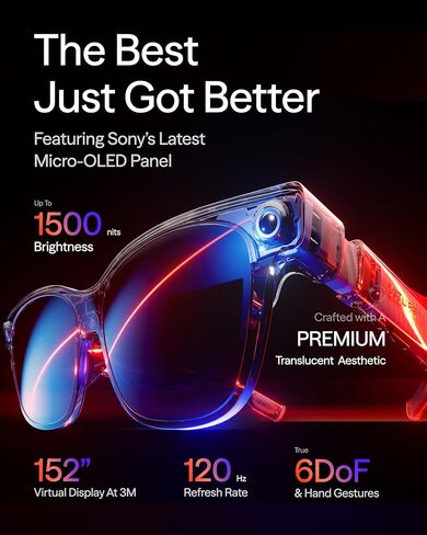 نظارات VITURE Luma Ultra XR، مقاس 152 بوصة 1500 شمعة في المتر المربع 6DoF AR، 52 درجة FOV، 2D إلى 3D، فيلم كهربائي ملون، تعديلات قصر النظر، نظارات ذكية للألعاب لهاتف iPhone 17/16/15 PS5 PS4 Switch 2 Android Mac PC in Kuwait