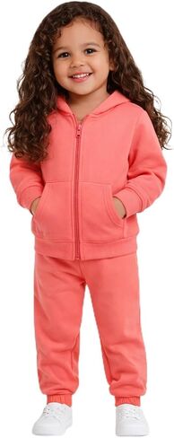 Real Love Toddler Girls 2 Piece Fleece Zip Hoodie and Jogger Set (2T-6X) | Cozy Brushed Softness, Stretch Ribbed Waistband, Matching Layers for Everyday Play and School in Saudi Arabia