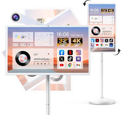32" Smart Portable TV on Wheels, UHD Touch Screen Rolling TV, 16GB RAM + 128GB Storage, Powerful Qualcomm Snapdragon CPU, Android 14 EDLA Certified, Supports Google Play with 10000+ Apps in Saudi Arabia