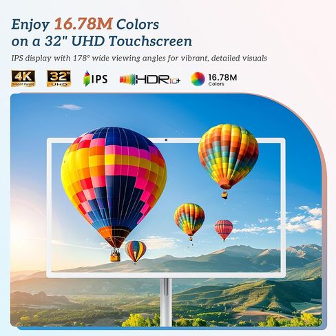 32" Smart Portable TV on Wheels, UHD Touch Screen Rolling TV, 16GB RAM + 128GB Storage, Powerful Qualcomm Snapdragon CPU, Android 14 EDLA Certified, Supports Google Play with 10000+ Apps in Saudi Arabia