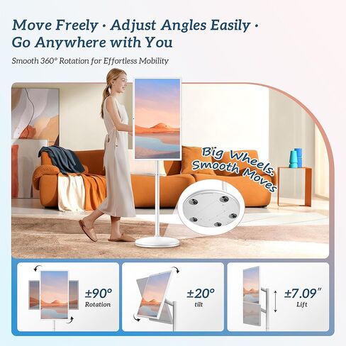 32" Smart Portable TV on Wheels, UHD Touch Screen Rolling TV, 16GB RAM + 128GB Storage, Powerful Qualcomm Snapdragon CPU, Android 14 EDLA Certified, Supports Google Play with 10000+ Apps in Saudi Arabia