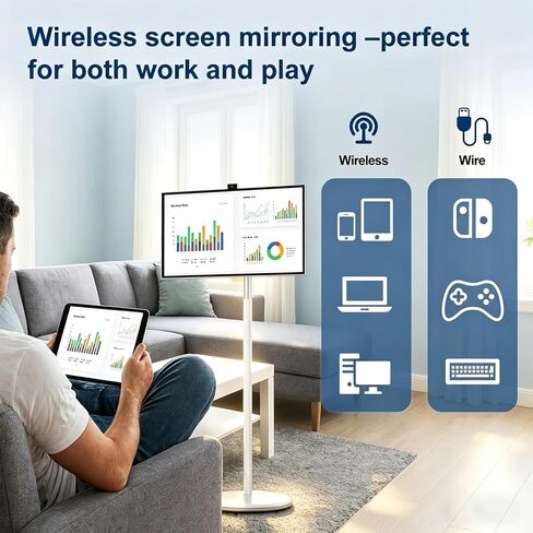 تلفزيون VLH 27 بوصة FHD يعمل باللمس، تلفزيون ذكي محمول على عجلات، 6G+128GB، بطارية 27000 مللي أمبير، نظام تشغيل Android 15، معتمد من EDLA، تلفزيون لوحي لاسلكي مع جهاز تحكم عن بعد صوتي، كاميرا مدمجة بدقة 13 ميجابكسل in Kuwait