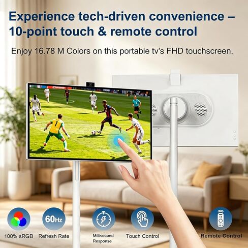 تلفزيون VLH 27 بوصة FHD يعمل باللمس، تلفزيون ذكي محمول على عجلات، 6G+128GB، بطارية 27000 مللي أمبير، نظام تشغيل Android 15، معتمد من EDLA، تلفزيون لوحي لاسلكي مع جهاز تحكم عن بعد صوتي، كاميرا مدمجة بدقة 13 ميجابكسل in Kuwait