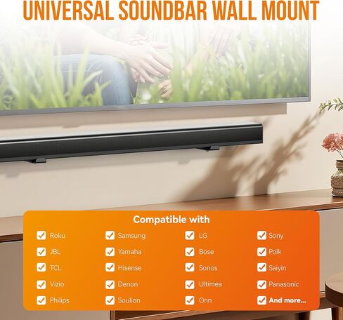 Soundbar Wall Mount, Heavy Duty Construction Holds 38 lbs, Depth Adjustable 3.8"-6.5", Universal Sound Bar Mount Under TV for Samsung, Bose, Sony, LG, Vizio, JBL, Sonos & More, Black in Kuwait