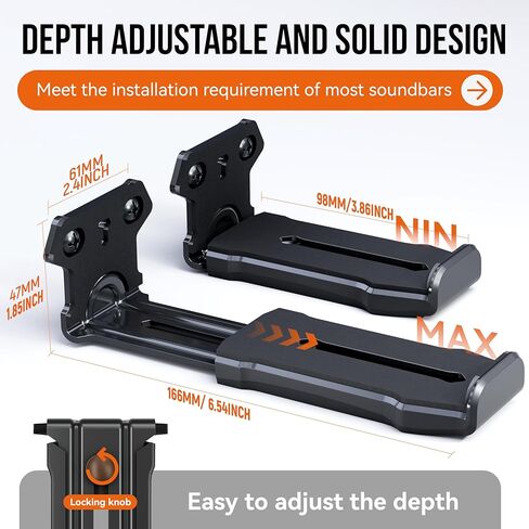 Soundbar Wall Mount, Heavy Duty Construction Holds 38 lbs, Depth Adjustable 3.8"-6.5", Universal Sound Bar Mount Under TV for Samsung, Bose, Sony, LG, Vizio, JBL, Sonos & More, Black in Kuwait