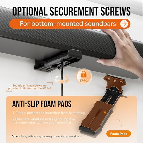 Soundbar Wall Mount, Heavy Duty Construction Holds 38 lbs, Depth Adjustable 3.8"-6.5", Universal Sound Bar Mount Under TV for Samsung, Bose, Sony, LG, Vizio, JBL, Sonos & More, Black in Kuwait