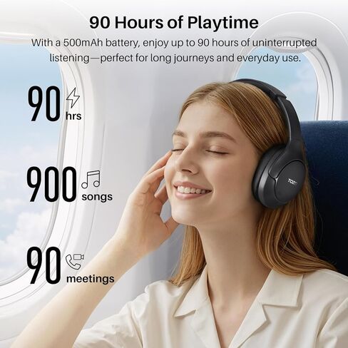TOZO HT3 Hybrid Noise Cancelling Headphones, 90H Battery Life Wireless Over Ear Bluetooth 6.0 Foldable Headset, AI Voice Assistant with 5 Mics, Connect 2 Devices and Hi-Res Sound, 32 EQ Audio Presets in Saudi Arabia