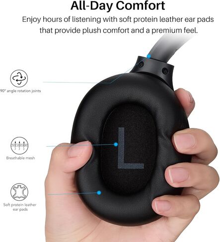 TOZO HT3 Hybrid Noise Cancelling Headphones, 90H Battery Life Wireless Over Ear Bluetooth 6.0 Foldable Headset, AI Voice Assistant with 5 Mics, Connect 2 Devices and Hi-Res Sound, 32 EQ Audio Presets in Saudi Arabia