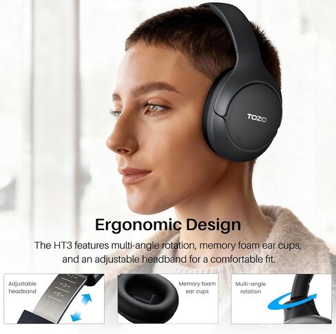 TOZO HT3 Hybrid Noise Cancelling Headphones, 90H Battery Life Wireless Over Ear Bluetooth 6.0 Foldable Headset, AI Voice Assistant with 5 Mics, Connect 2 Devices and Hi-Res Sound, 32 EQ Audio Presets in Saudi Arabia