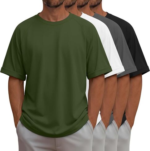 4 Pack Men's Oversized Shirts Solid Short Sleeve T-Shirts Casual Raglan Crewneck Tees Loose Fit Tops in Saudi Arabia
