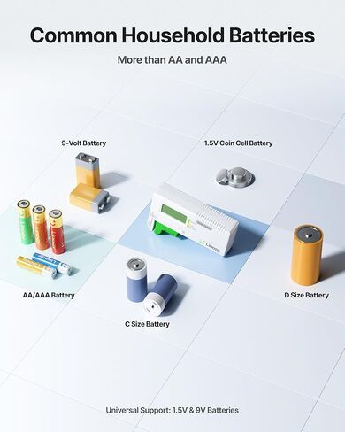 جهاز اختبار البطارية الرقمي للبطاريات الخلوية المعدنية AA AAA C D 9V، عرض الجهد والحالة سهل القراءة، لا يوجد إعداد إضافي in Kuwait