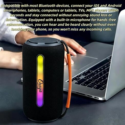مكبر صوت بلوتوث صغير محمول مع شريط إضاءة BGM، مكبر صوت BS-12 يدعم ستيريو الجهير، بلوتوث 5.3، بطاقة AUX TF لاسلكية، لاسلكي للمنزل في الهواء الطلق، أروع هدية للعائلة والأصدقاء in Kuwait