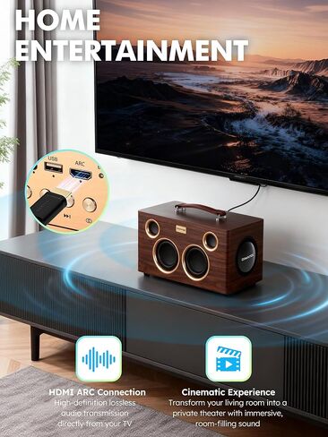 مكبر صوت بلوتوث محمول V8، نظام صوت خشبي قديم بقوة 240 وات مع 6 مكبرات صوت/مكبرات صوت، HDMI ARC للتلفزيون، USB DAC، وقت تشغيل 24 ساعة، صوت HiFi للمنزل والتخييم الخارجي in Kuwait