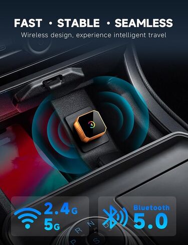 Aimoon 2026 محول CarPlay اللاسلكي المحسن لهواتف iPhone وAndroid، Car Play Mini سلكي إلى محول لاسلكي لـ CarPlay وAndroid Auto التوصيل والتشغيل اتصال ثابت ولا يوجد زمن وصول لهاتف iPhone iOS 10+ in Kuwait