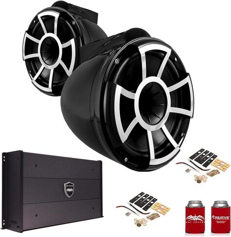 سماعات Wet Sounds REV10B-X مقاس 10 بوصات باللون الأسود مع حوامل X ومضخم صوت SYN-DX2.3 بقدرة 1200 وات in Kuwait