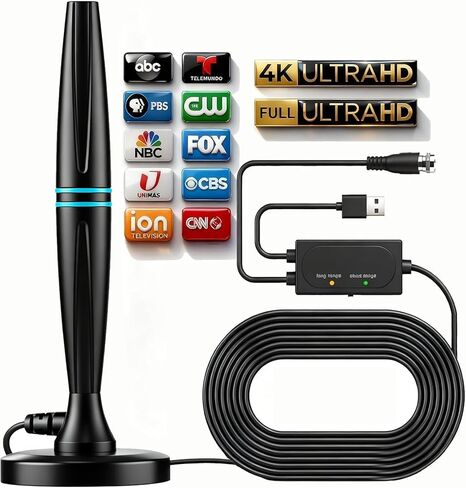TV Antenna for Smart TV Indoor,TV Antenna for Local Channels,Support 4K 1080p with Signal Booster Antenna TV Digital HD Indoor & Outdoor-Cylindrical Antenna in Saudi Arabia