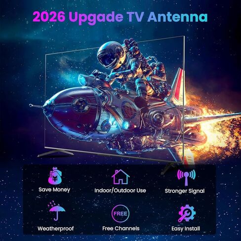 أقوى هوائي تلفزيون لعام 2026، هوائي رقمي يزيد عن 4500 ميل للتلفزيون الذكي الداخلي والخارجي مع مضخم صوت، هوائي استقبال HDTV 360 درجة للقنوات المحلية يدعم 8K، 4K، 1080P لجميع أجهزة التلفاز - كابل محوري 38FT in Kuwait