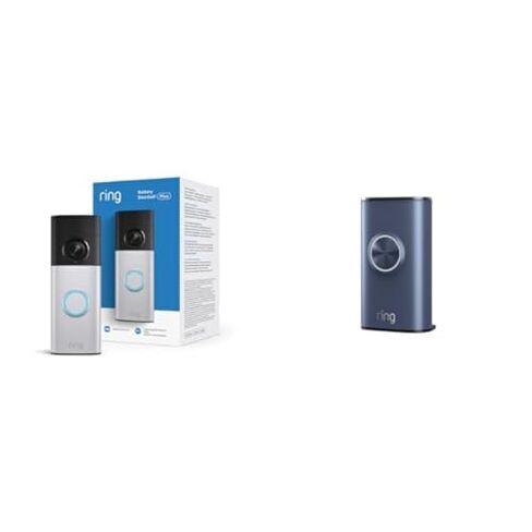 Ring Battery Doorbell Plus (أحدث طراز)، Retinal 2K مع فيديو بزاوية واسعة، وتكبير محسن يصل إلى 6x، ورؤية ليلية، وحزمة بطارية سريعة التحرير، فضي نيكل in Kuwait